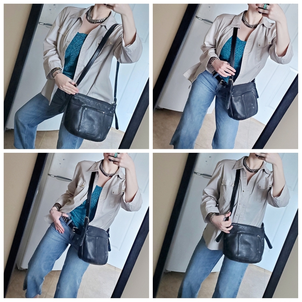Vintage Stone Mountain Genuine Black Leather Crossbody/Shoulder Bag - Picture 2 of 16